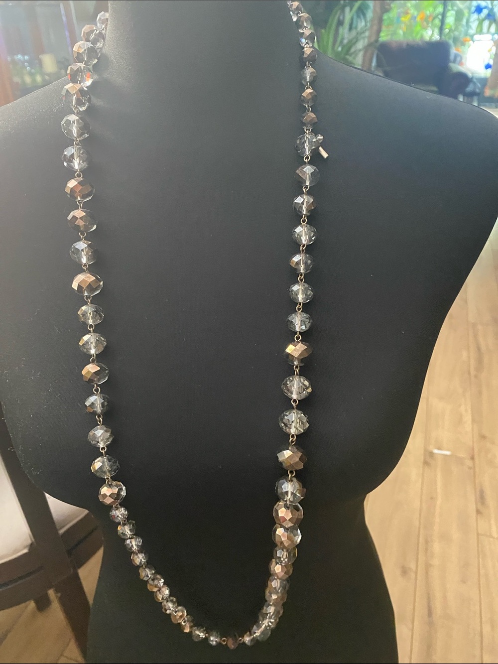 Kenneth Cole Long Faceted Bead Necklace in Gray and Gold
